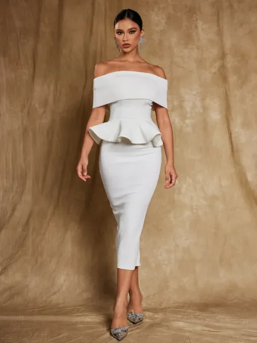 Dresses | Midi Dresses*Mew Mews Fashion Augustus Off Shoulder Flounce Midi Dress In White
