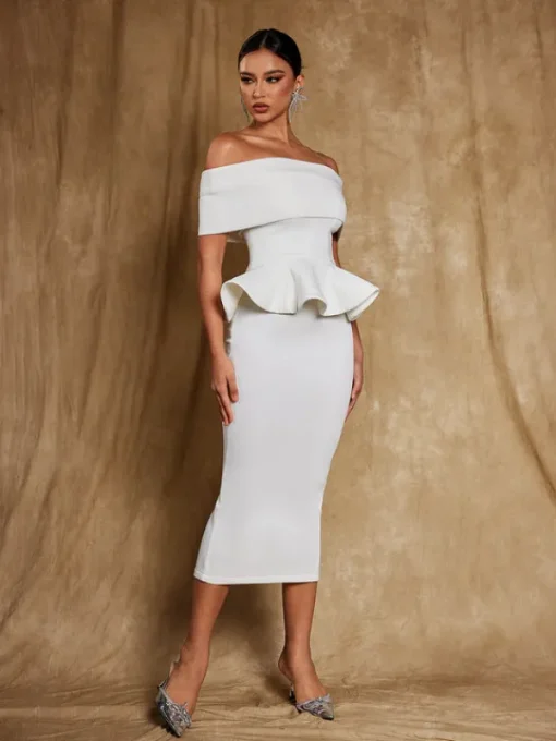 Dresses | Midi Dresses*Mew Mews Fashion Augustus Off Shoulder Flounce Midi Dress In White