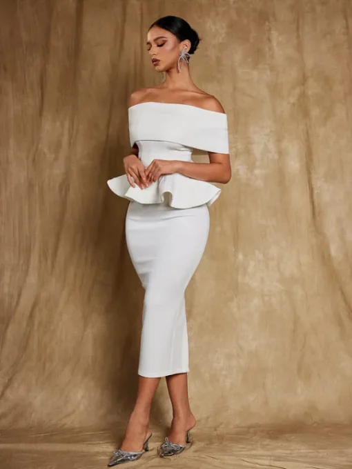 Dresses | Midi Dresses*Mew Mews Fashion Augustus Off Shoulder Flounce Midi Dress In White