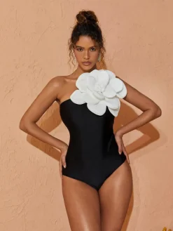 One Piece | Swimwear*Mew Mews Fashion Aureliana Flower One Piece Swimsuit In Black