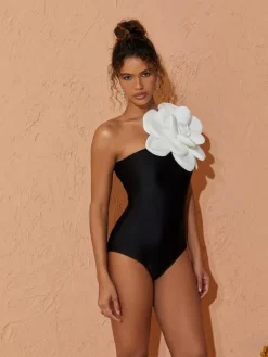 One Piece | Swimwear*Mew Mews Fashion Aureliana Flower One Piece Swimsuit In Black