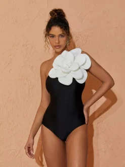 One Piece | Swimwear*Mew Mews Fashion Aureliana Flower One Piece Swimsuit In Black