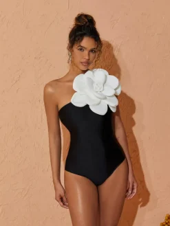 One Piece | Swimwear*Mew Mews Fashion Aureliana Flower One Piece Swimsuit In Black
