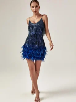 Dresses | Mini Dresses*Mew Mews Fashion Austyn Tassel Feather Mini Dress In Royal Blue