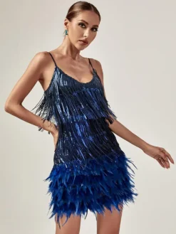 Dresses | Mini Dresses*Mew Mews Fashion Austyn Tassel Feather Mini Dress In Royal Blue