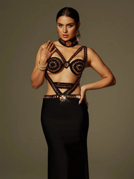 Dresses | Maxi Dresses*Bandage Ayden Rhinestone Maxi Dress With Choker