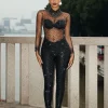 Jumpsuits & Romper | Embellishment*Nuo Fansi Azami Mesh Crystal Jumpsuit In Black