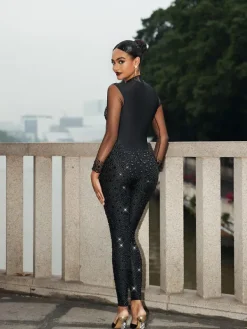 Jumpsuits & Romper | Embellishment*Nuo Fansi Azami Mesh Crystal Jumpsuit In Black