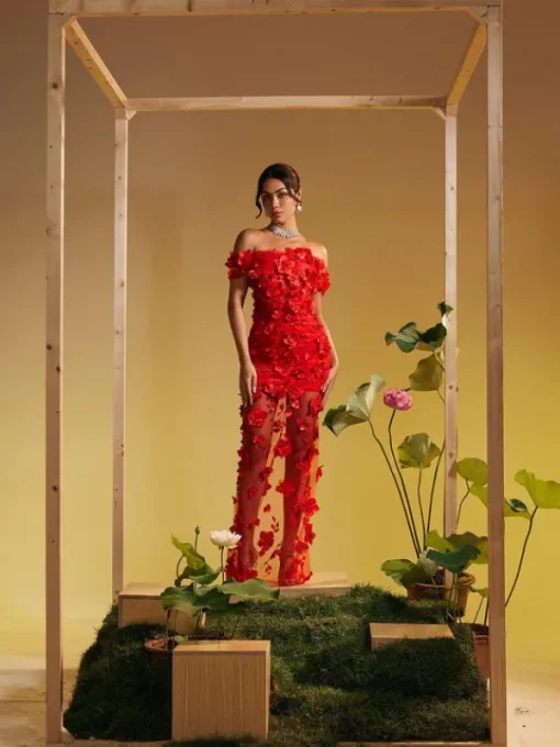 Dresses | Maxi Dresses*Mew Mews Fashion Azizi Off Shoulder Flower Mesh Maxi Dress