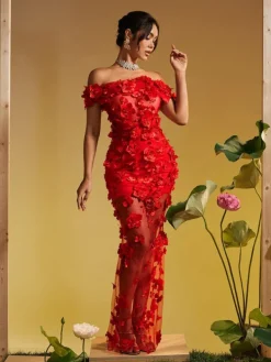 Dresses | Maxi Dresses*Mew Mews Fashion Azizi Off Shoulder Flower Mesh Maxi Dress