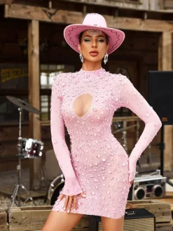 Embellishment | Dresses*Embellishment Baelis Long Sleeve Rhinestone Mesh Mini Dress