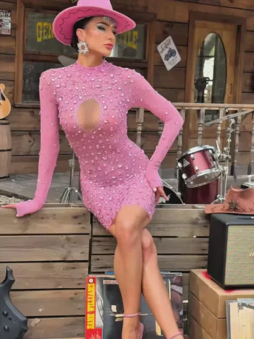 Embellishment | Dresses*Embellishment Baelis Long Sleeve Rhinestone Mesh Mini Dress