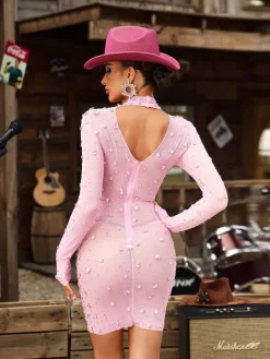 Embellishment | Dresses*Embellishment Baelis Long Sleeve Rhinestone Mesh Mini Dress