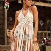 Cover-ups | Swimwear*Mew Mews Fashion Baelric Halterneck Fringe Cover Up Dress In Apricot