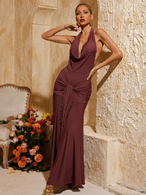 Dresses | Maxi Dresses*Mew Mews Fashion Baelthar Cowl Neck Ruched Split Maxi Dress