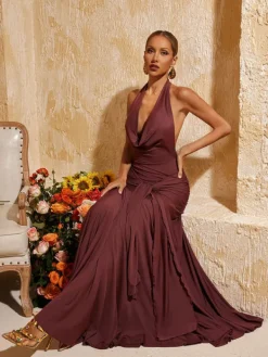 Dresses | Maxi Dresses*Mew Mews Fashion Baelthar Cowl Neck Ruched Split Maxi Dress