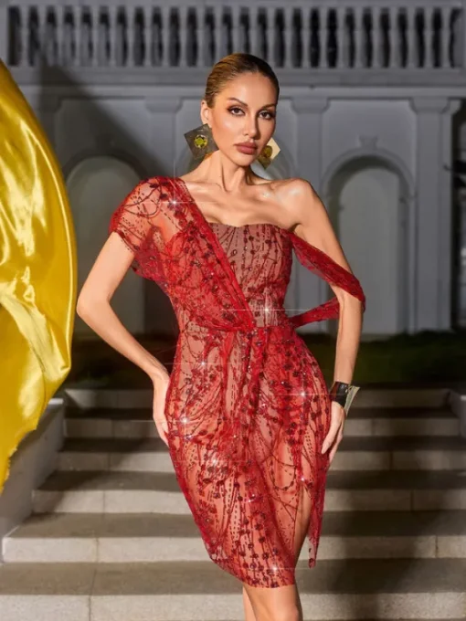 Dresses | Mini Dresses*Mew Mews Fashion Bailee Split Sequin Mini Dress In Red