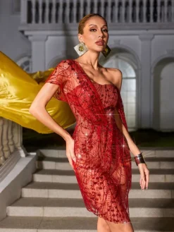 Dresses | Mini Dresses*Mew Mews Fashion Bailee Split Sequin Mini Dress In Red