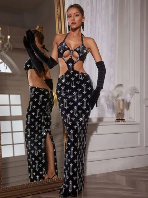 Embellishment | Dresses*Nuo Fansi Banjo Rhinestone Cutout Maxi Dress With Gloves