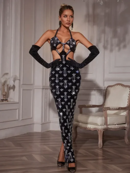 Embellishment | Dresses*Nuo Fansi Banjo Rhinestone Cutout Maxi Dress With Gloves