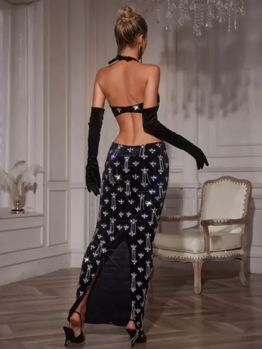 Embellishment | Dresses*Nuo Fansi Banjo Rhinestone Cutout Maxi Dress With Gloves