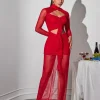 Dresses | Maxi Dresses*Mew Mews Fashion Bedelia Long Sleeve Cutout Mesh Maxi Dress