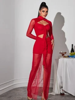 Dresses | Maxi Dresses*Mew Mews Fashion Bedelia Long Sleeve Cutout Mesh Maxi Dress