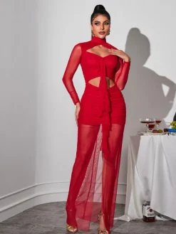 Dresses | Maxi Dresses*Mew Mews Fashion Bedelia Long Sleeve Cutout Mesh Maxi Dress