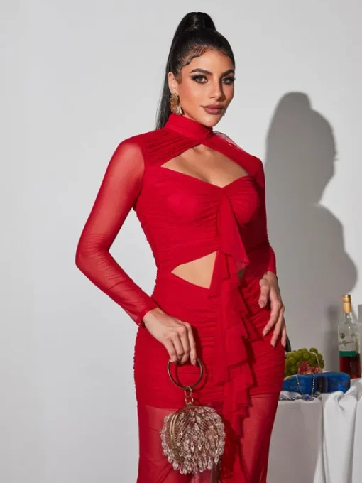 Dresses | Maxi Dresses*Mew Mews Fashion Bedelia Long Sleeve Cutout Mesh Maxi Dress