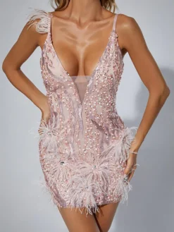 Dresses | Mini Dresses*Mew Mews Fashion Bella Feather Bodycon Mini Dress In Pink