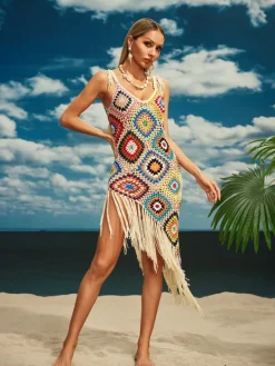 Cover-ups | Swimwear*Mew Mews Fashion O/S Belva Spaghetti Knitted Fringe Midi Dress