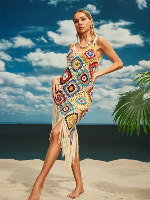 Cover-ups | Swimwear*Mew Mews Fashion O/S Belva Spaghetti Knitted Fringe Midi Dress