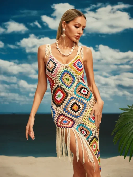 Cover-ups | Swimwear*Mew Mews Fashion O/S Belva Spaghetti Knitted Fringe Midi Dress