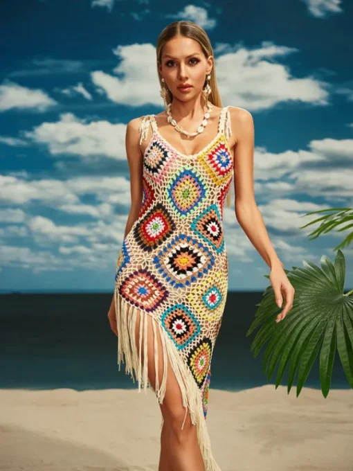 Cover-ups | Swimwear*Mew Mews Fashion O/S Belva Spaghetti Knitted Fringe Midi Dress
