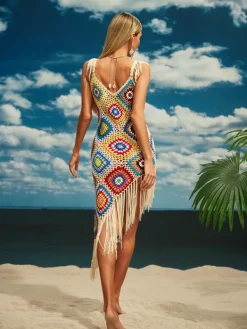 Cover-ups | Swimwear*Mew Mews Fashion O/S Belva Spaghetti Knitted Fringe Midi Dress