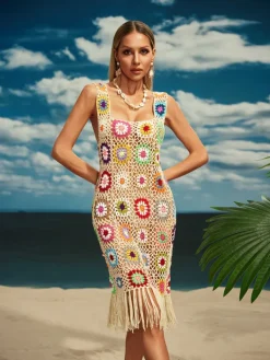Cover-ups | Swimwear*Mew Mews Fashion O/S Benita Cutout Fringe Knitted Midi Dress