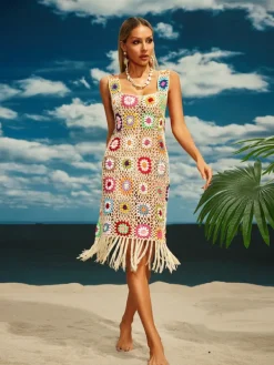 Cover-ups | Swimwear*Mew Mews Fashion O/S Benita Cutout Fringe Knitted Midi Dress