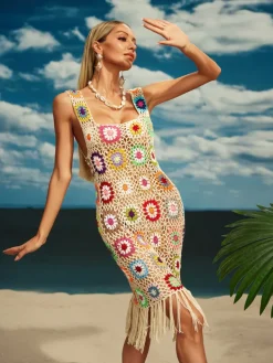 Cover-ups | Swimwear*Mew Mews Fashion O/S Benita Cutout Fringe Knitted Midi Dress