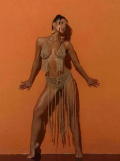 Bikini Sets | Swimwear*Mew Mews Fashion Berlin Knit Fringe Bikini Two Piece Set In Brown