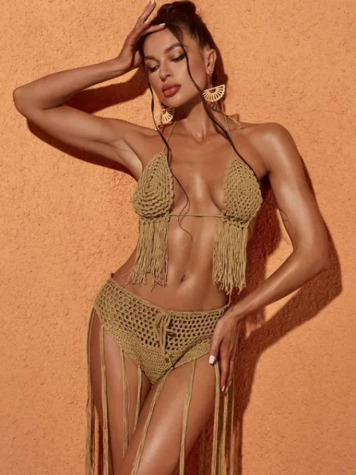 Bikini Sets | Swimwear*Mew Mews Fashion Berlin Knit Fringe Bikini Two Piece Set In Brown