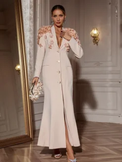 Blazers | Dresses*Mew Mews Fashion Berton Long Sleeve Flower Maxi Dress