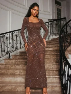 Dresses | Maxi Dresses*Mew Mews Fashion Bhullar Square Neck Rhinestone Maxi Dress