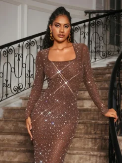 Dresses | Maxi Dresses*Mew Mews Fashion Bhullar Square Neck Rhinestone Maxi Dress