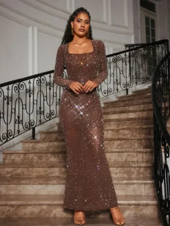 Dresses | Maxi Dresses*Mew Mews Fashion Bhullar Square Neck Rhinestone Maxi Dress