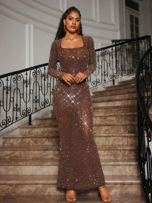 Dresses | Maxi Dresses*Mew Mews Fashion Bhullar Square Neck Rhinestone Maxi Dress