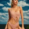 Swimwear*Mew Mews Fashion Bilge Striped Cutout One Piece Swimsuit