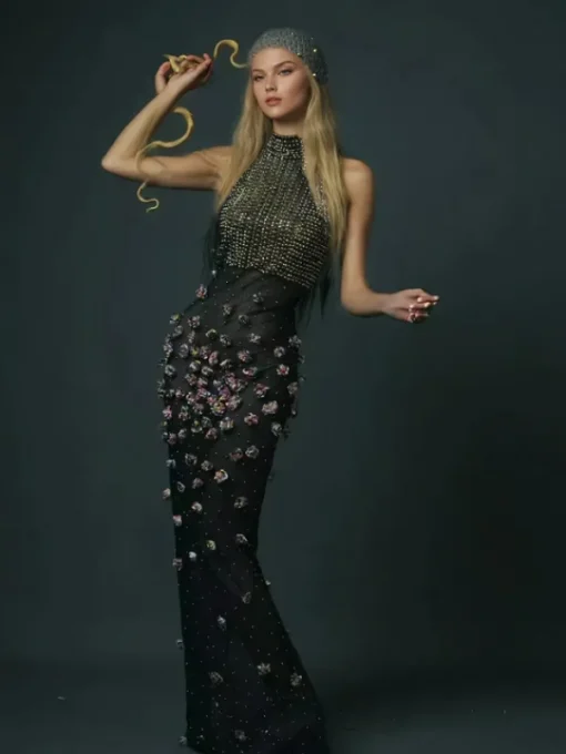 Dresses*W Jia Bina Turtleneck Embellished Maxi Dress