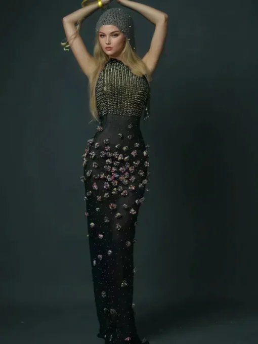 Dresses*W Jia Bina Turtleneck Embellished Maxi Dress
