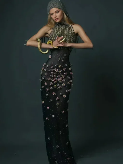 Dresses*W Jia Bina Turtleneck Embellished Maxi Dress