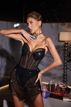 Dresses | Mini Dresses*Mew Mews Fashion Birch Strapless Rhinestone Mesh Dress
